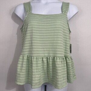 a.n.a Women's Size Large Mint Green Striped Polyester Round Neck Regular